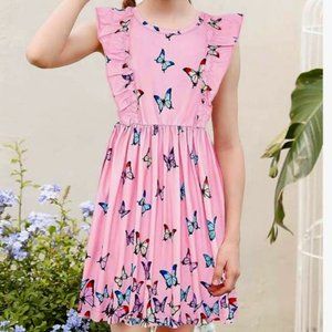 Toddler Girl Dress for Kids Summer Beach Dress Ruffle Sleeveless Tie Back Sz 5-6